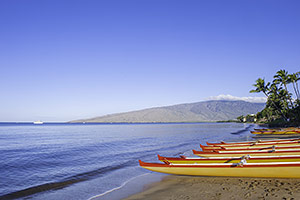 Kayaks on beach, Maui, Hawaii